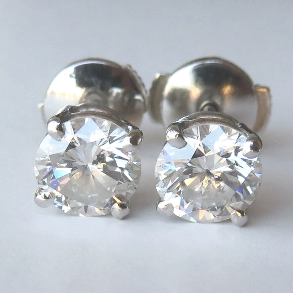 Large Diamond 1.37ctw 18K White Gold Stud Earrings